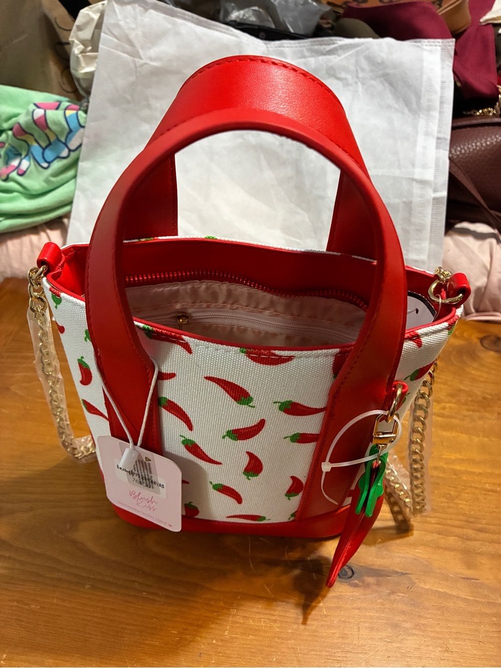 Blush Kiss Red and White Chili-Print Mini Tote